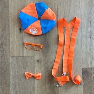 Orange & Blue Blippi Adult Costume Accessory Set - Hat, Suspenders, Glasses, Bow
